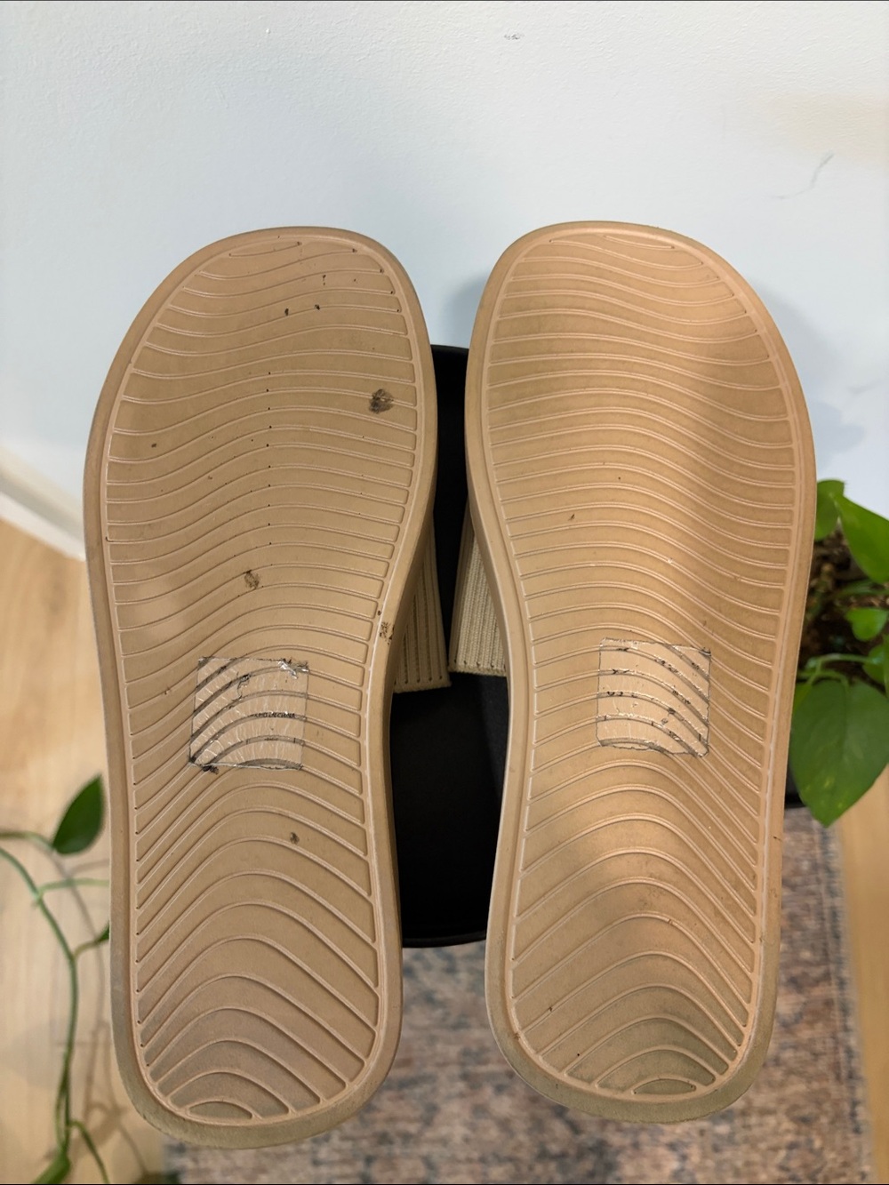 Beige Ribbed Stretch Platform Slide Sandals - Picture 7 of 7